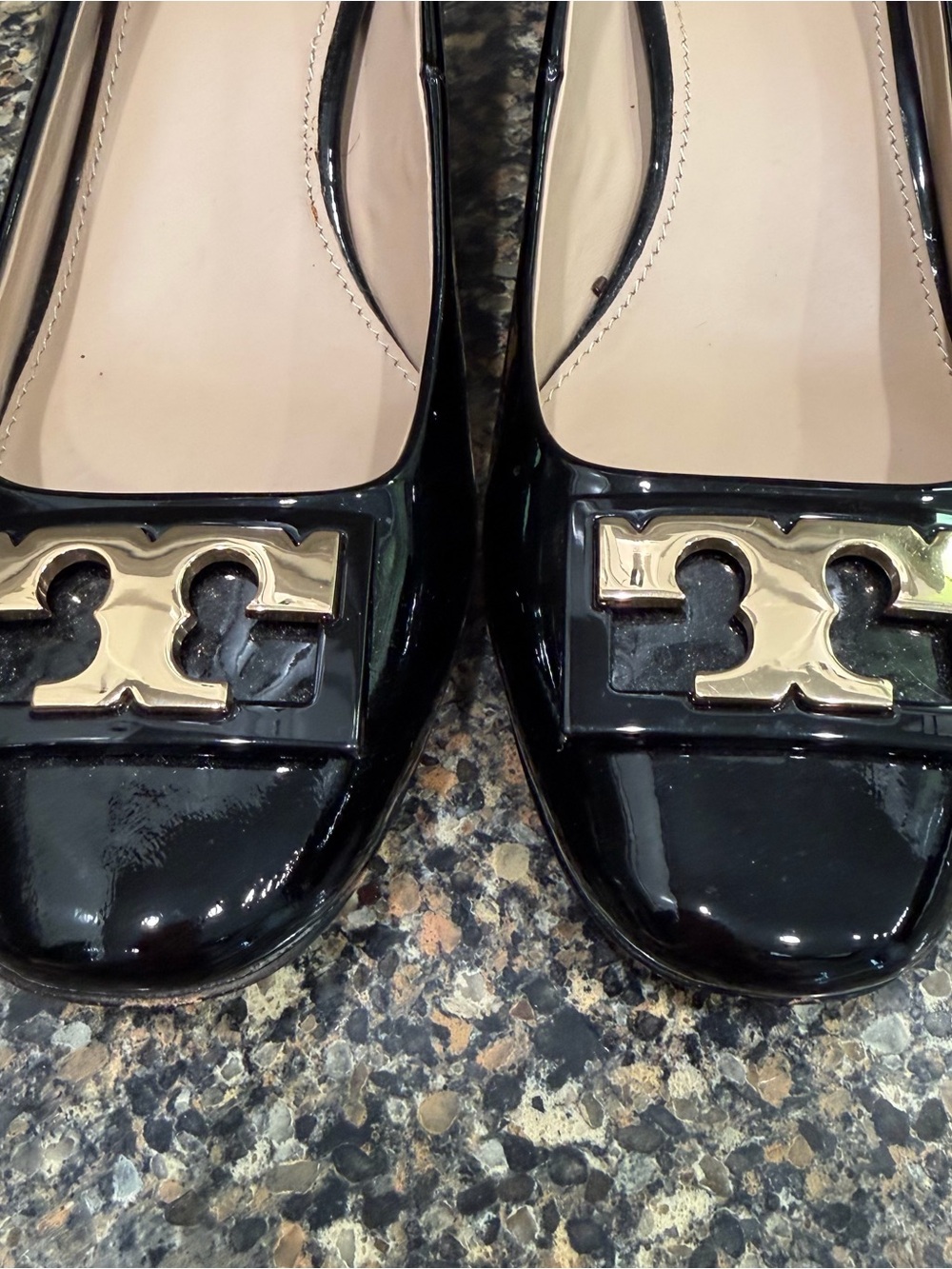 Tory Burch Gigi Black Patent Leather Block Heel Pumps with Gold Accent - Picture 5 of 8